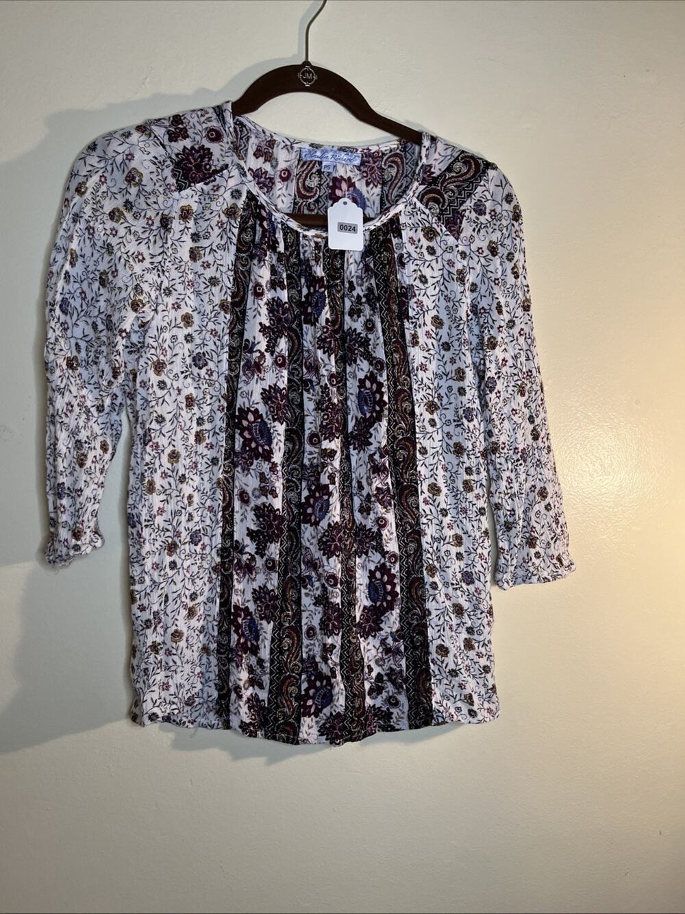 Vintage Claudia Richard Top Women Sz PS Boho Chic 3/4 Sleeve 100% Viscose